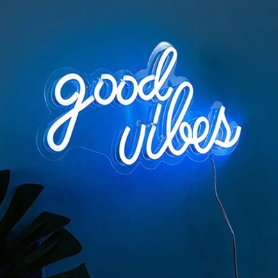Consommation électrique 0 Bonnes vibrations Signe néon LED Neon luminaires pour la chambre à coucher 16,1 x 8,3 pouces