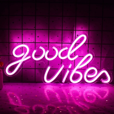 Consommation électrique 0 Bonnes vibrations Signe néon LED Neon luminaires pour la chambre à coucher 16,1 x 8,3 pouces