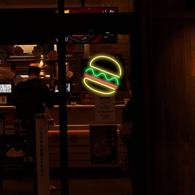 Signe lumineux en néon sur mesure pour les hamburgers