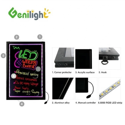 Signe au néon à LED de verre trempé ou acrylique Genilight pour l'éclairage intérieur sur planche de craie