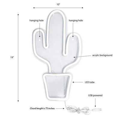 Affichage au néon LED alimenté par USB pour la décoration de la chambre à coucher Forme de cactus pour les enfants Adolescents garçons filles dortoir