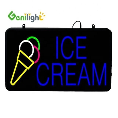 Signe néon LED de crème glacée rectangulaire avec un éclairage d'animation de cadre ouvert ABS