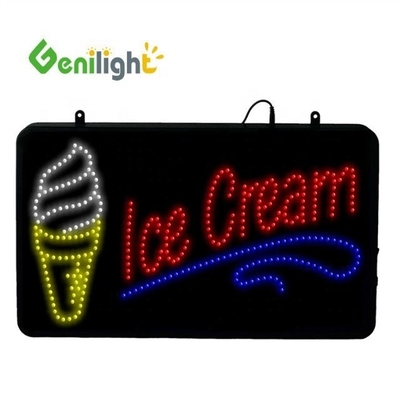 Signe néon LED de crème glacée rectangulaire avec un éclairage d'animation de cadre ouvert ABS