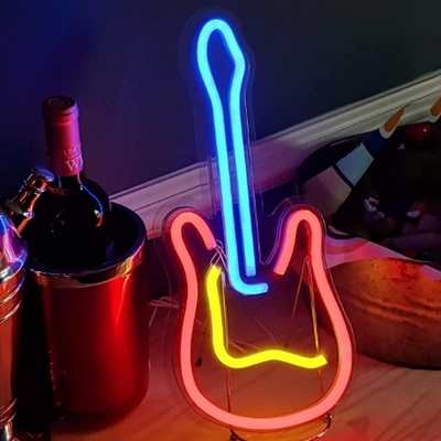 Énergé Dimmable On / Off Switch 3D Guitar Neon Sign pour le studio de musique Design personnalisé