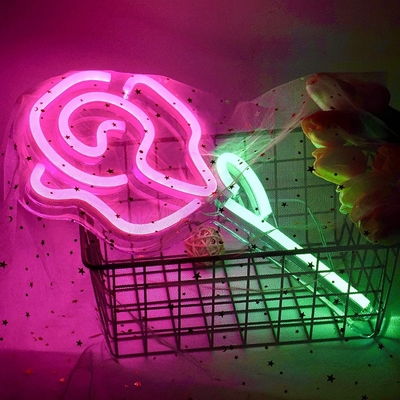 5V Voltage LED Des lumières de fleurs Rose Neon Signe pour la décoration murale de la chambre à coucher Commutateur Décoration de fête