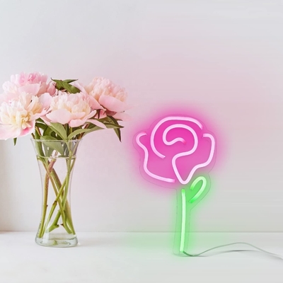 5V Voltage LED Des lumières de fleurs Rose Neon Signe pour la décoration murale de la chambre à coucher Commutateur Décoration de fête
