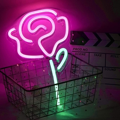 5V Voltage LED Des lumières de fleurs Rose Neon Signe pour la décoration murale de la chambre à coucher Commutateur Décoration de fête