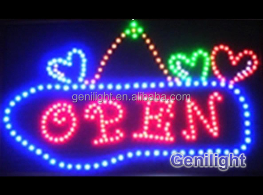 Mode d'animation clignotante Genilight 56*33 cm Full Color LED électronique au néon OPEN Sign