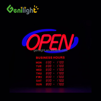 Affichage ouvert au néon à LED acrylique avec heures 12V Voltage d'entrée Design facile et à la mode 54x52cm