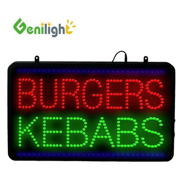 Certificat d'alimentation ABS Open-Mold BURGERS KEBABS LED Sign pour taille et couleur personnalisées