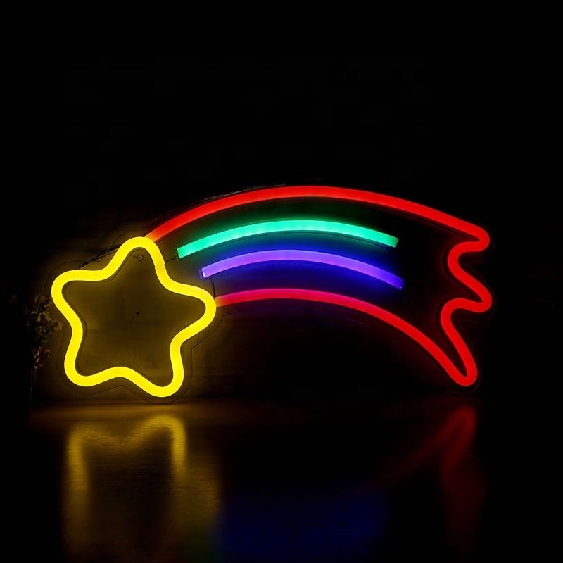 Décoration de fête d'anniversaire de mariage Étoile arc-en-ciel Signe lumineux au néon avec 50000 heures de durée de vie