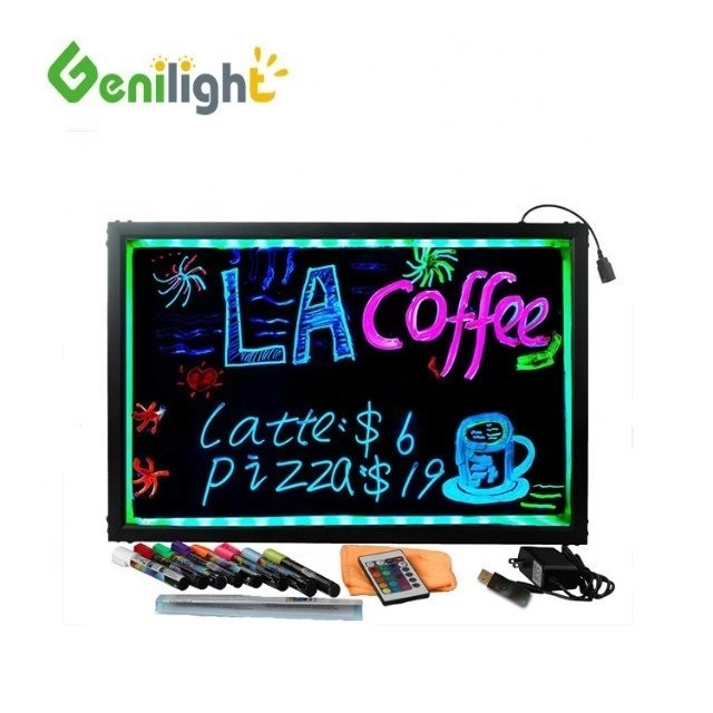 Tableau d'écriture réécrivable à LED clignotant avec bouton de commande, support de trépied en coton, forme rectangulaire et grande capacité anti-vent