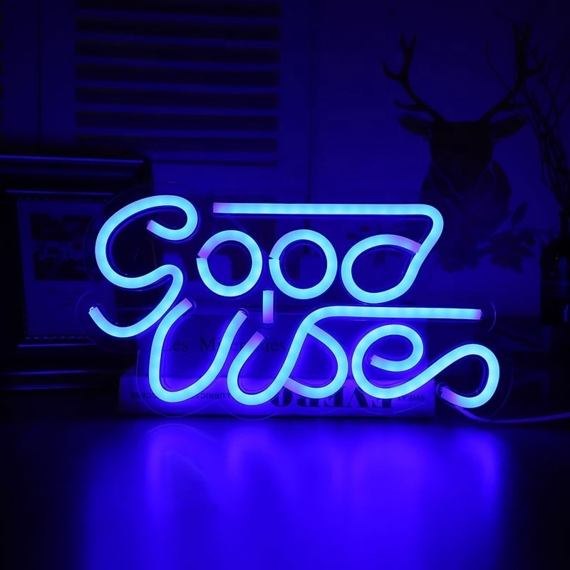 27.5 * 15cm personnalisé bleu bonne vibration panneau au néon pour la décoration murale de la chambre à coucher