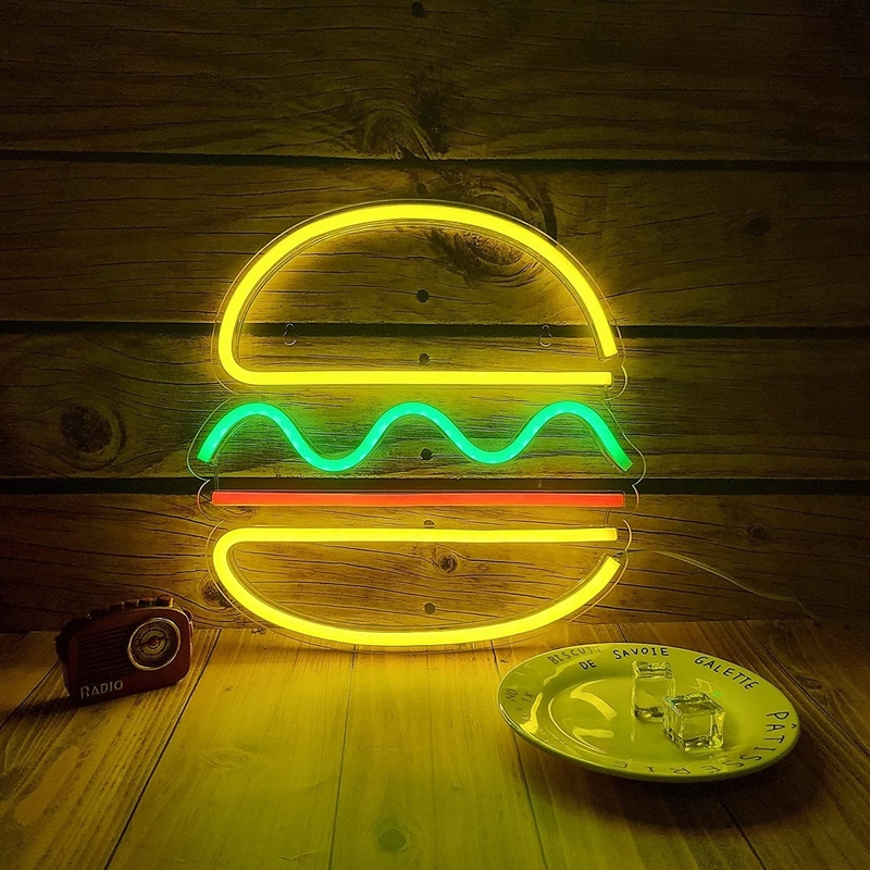 Signe lumineux en néon sur mesure pour les hamburgers