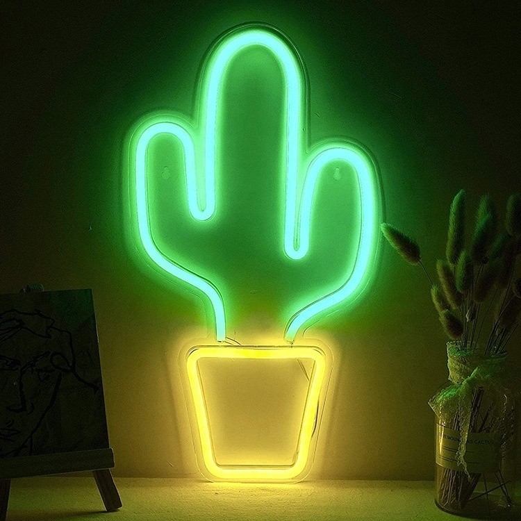 Affichage au néon LED alimenté par USB pour la décoration de la chambre à coucher Forme de cactus pour les enfants Adolescents garçons filles dortoir
