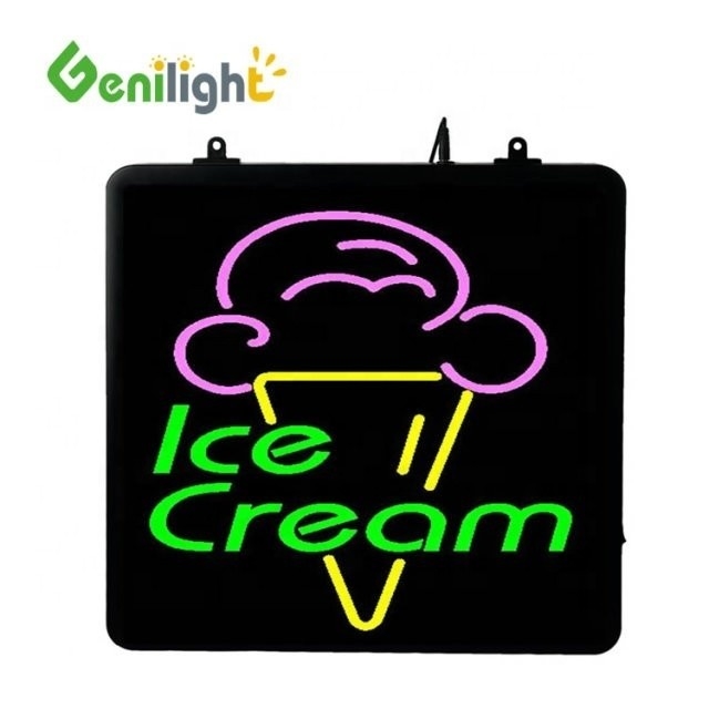 Signe néon LED de crème glacée rectangulaire avec un éclairage d'animation de cadre ouvert ABS