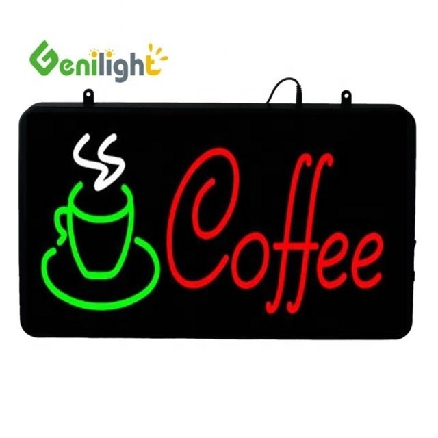 Super luminosité tasse de café afficheur au néon ouvert avec tableau d'affichage acrylique 56*33