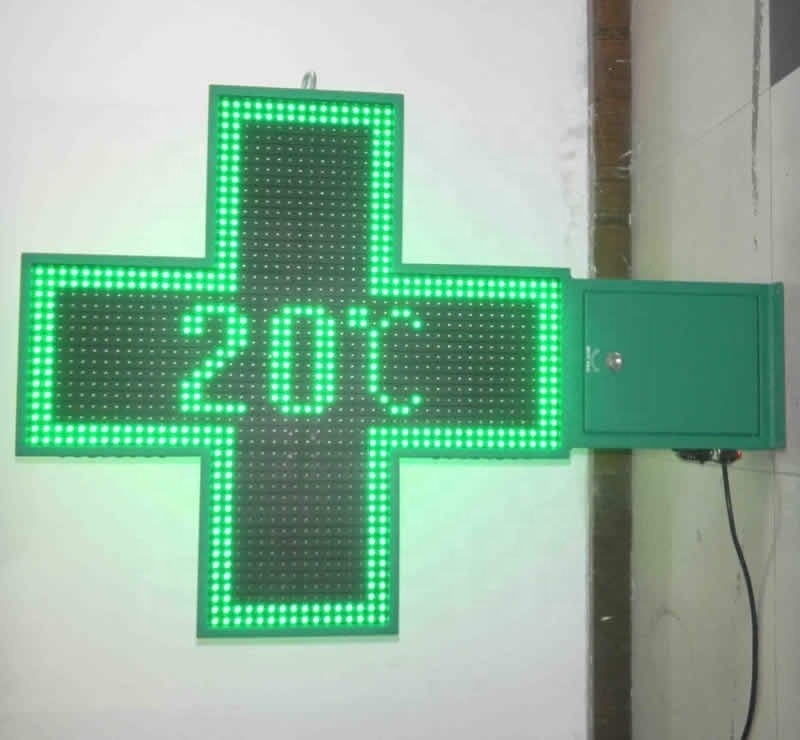 Affiche numérique à LED pour pharmacie Signal croisé de 80 cm en une seule couleur/tricolore