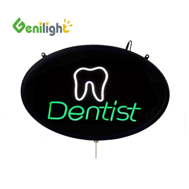 ABS Open-Mold Genilight Ovale 58 * 36cm LED néon signe ouvert avec logo de la dent