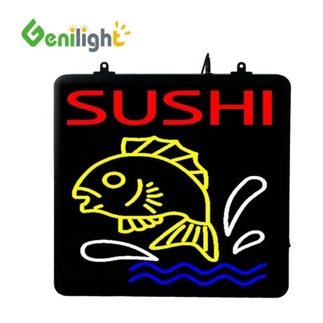 53*45cm LED personnalisé néon ouvert pour la pêche équipement de magasin ABS cadre extérieur et fonction d'affichage d'animation