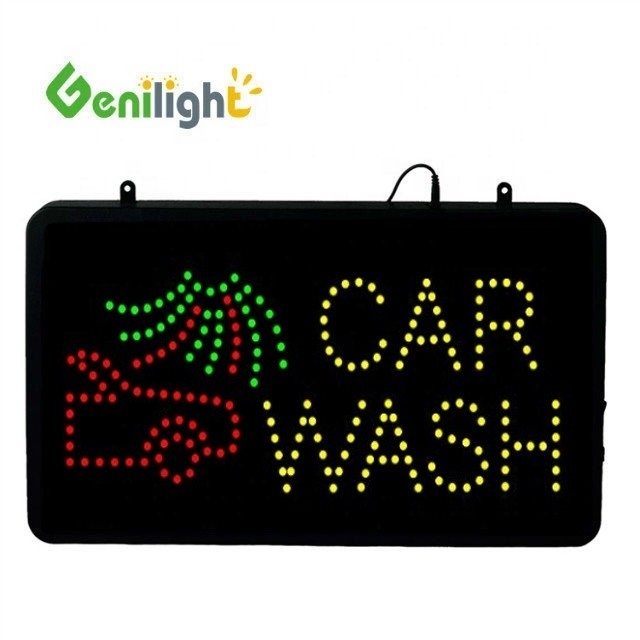 Genilight intérieur 22*13 pouces DC12v LED lavage de voiture signe ouvert avec fond en plastique d'aluminium