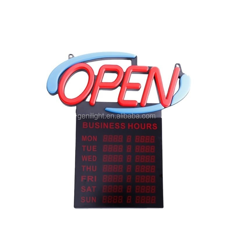 Affichage ouvert au néon à LED acrylique avec heures 12V Voltage d'entrée Design facile et à la mode 54x52cm